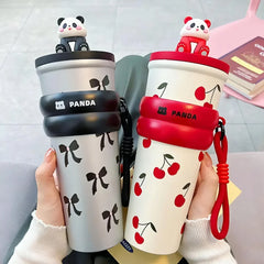 Cute Panda Tumbler – Leakproof Steel Cup with Straw - Hey Trend
