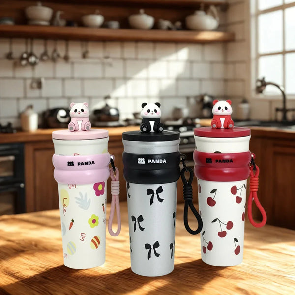 Cute Panda Tumbler – Leakproof Steel Cup with Straw - Hey Trend