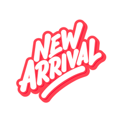 Stylized 'New Arrival' text with a red outline on a white background
