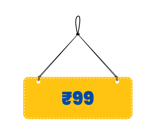 Yellow sign with ₹99 on a white background